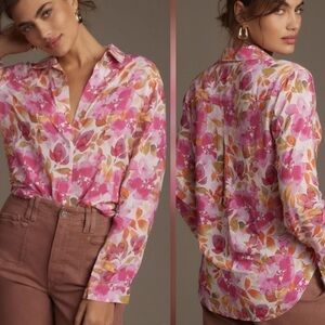 NWOT Anthropologie Cloth & Stone Floral Pink Button-Up Women's Top S